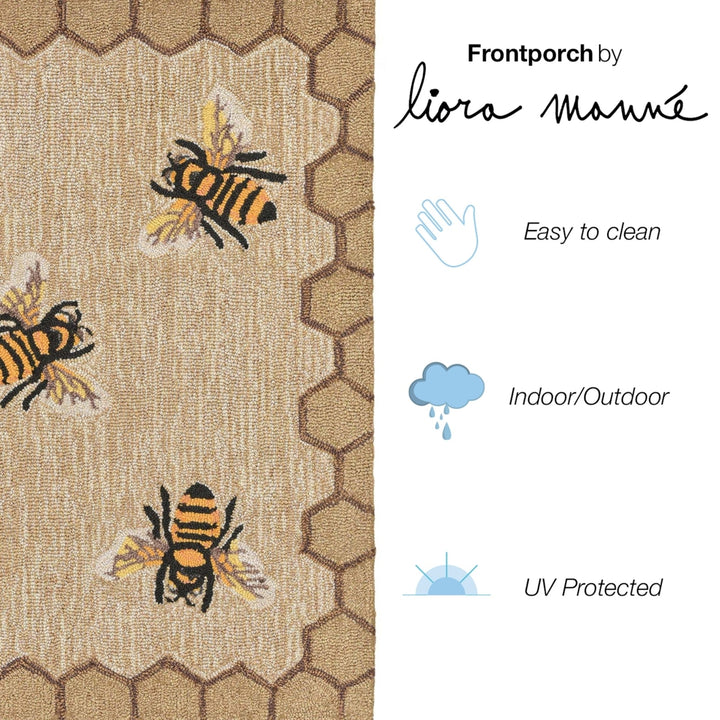 Liora Manne Honeycomb Bee Outdoor Indoor Area Rug Natural 80% Polyester Image 9