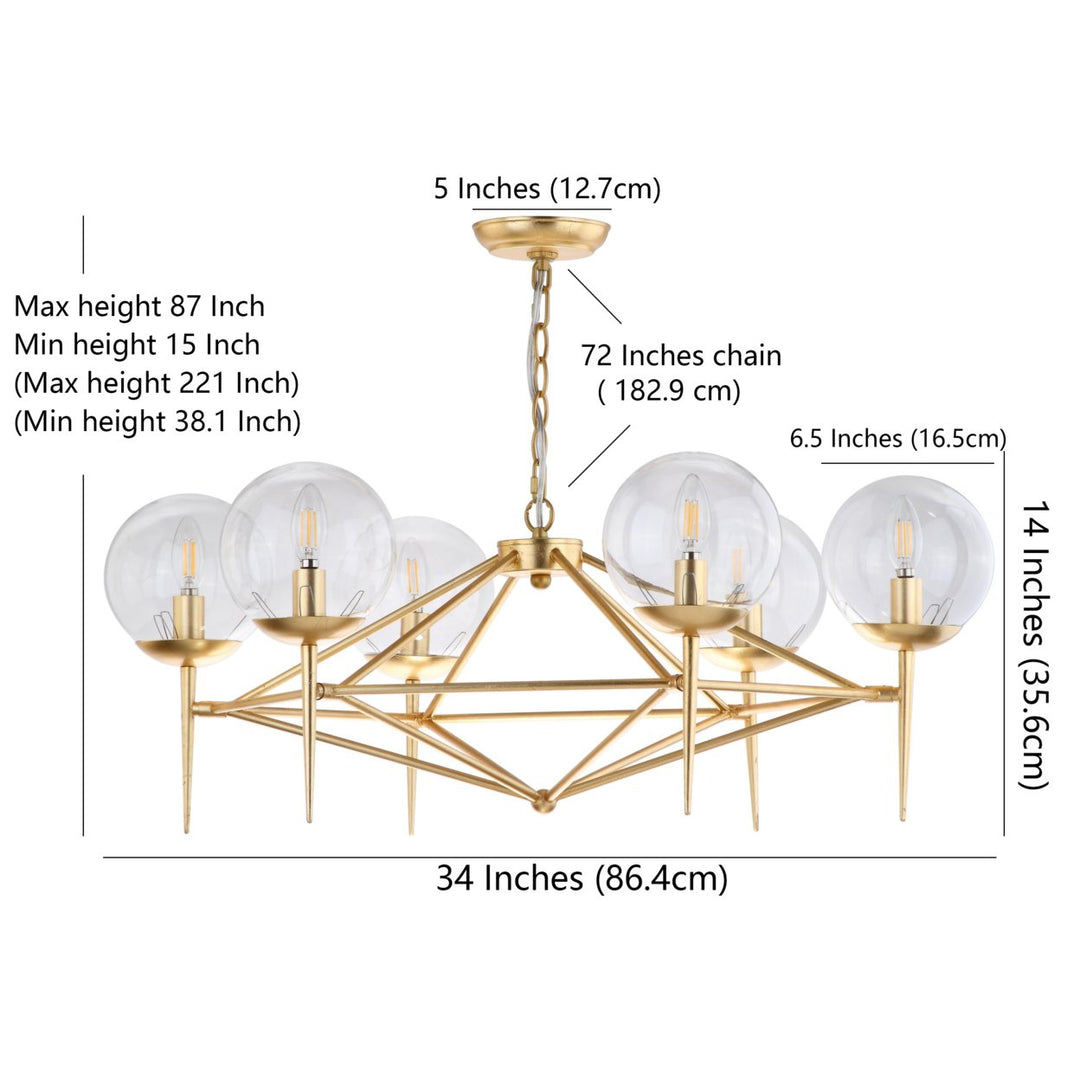 SAFAVIEH Greyor 6 Light 34" Chandelier  Gold Image 5