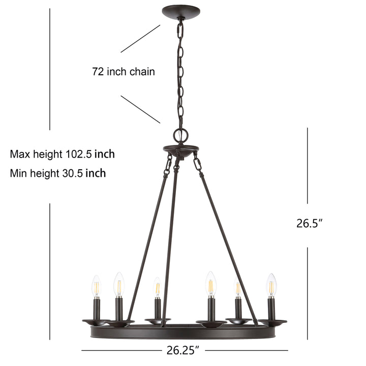 SAFAVIEH Joris 6 Light 26.25" Chandelier  Oil Rub Bronze Image 4