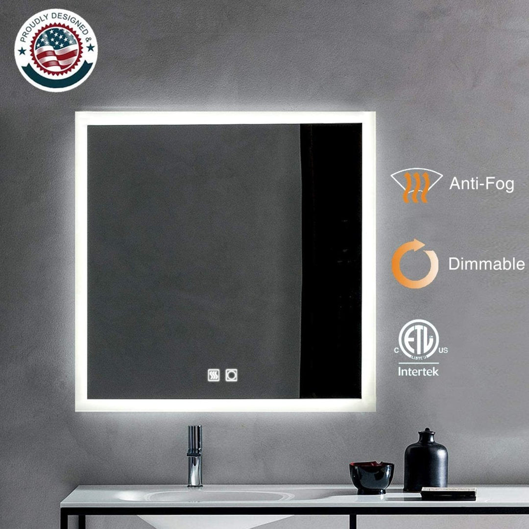 Ascend-M1 35" W x 35" H Square Backlit LED Lighted Bathroom Vanity Mirror Image 3
