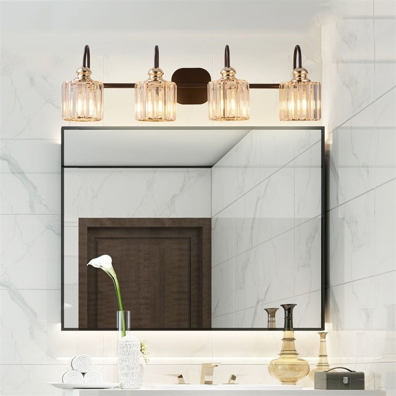 ExBrite 4-Light 32" Gold Crystal Vanity Wall Sconces Bath Lighting Fixture Image 7