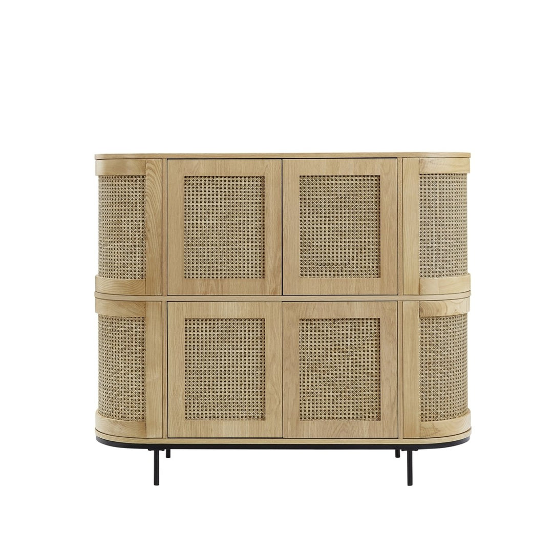 Geoffrey Cabinet - Storage, 4-Door  Stemware Rack, 5 Bottles Wine Rack  Rattan Imitation Image 3