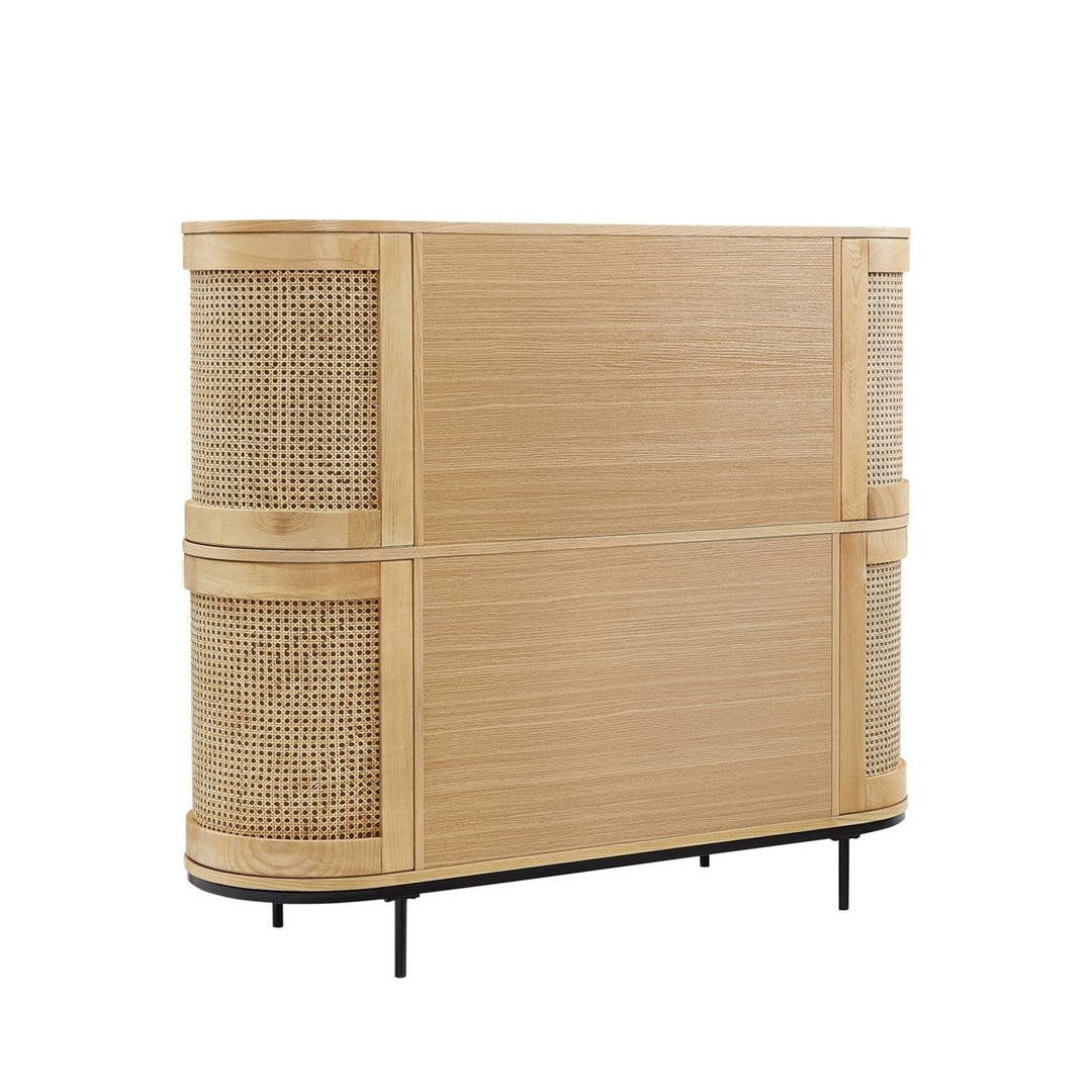 Geoffrey Cabinet - Storage, 4-Door  Stemware Rack, 5 Bottles Wine Rack  Rattan Imitation Image 6