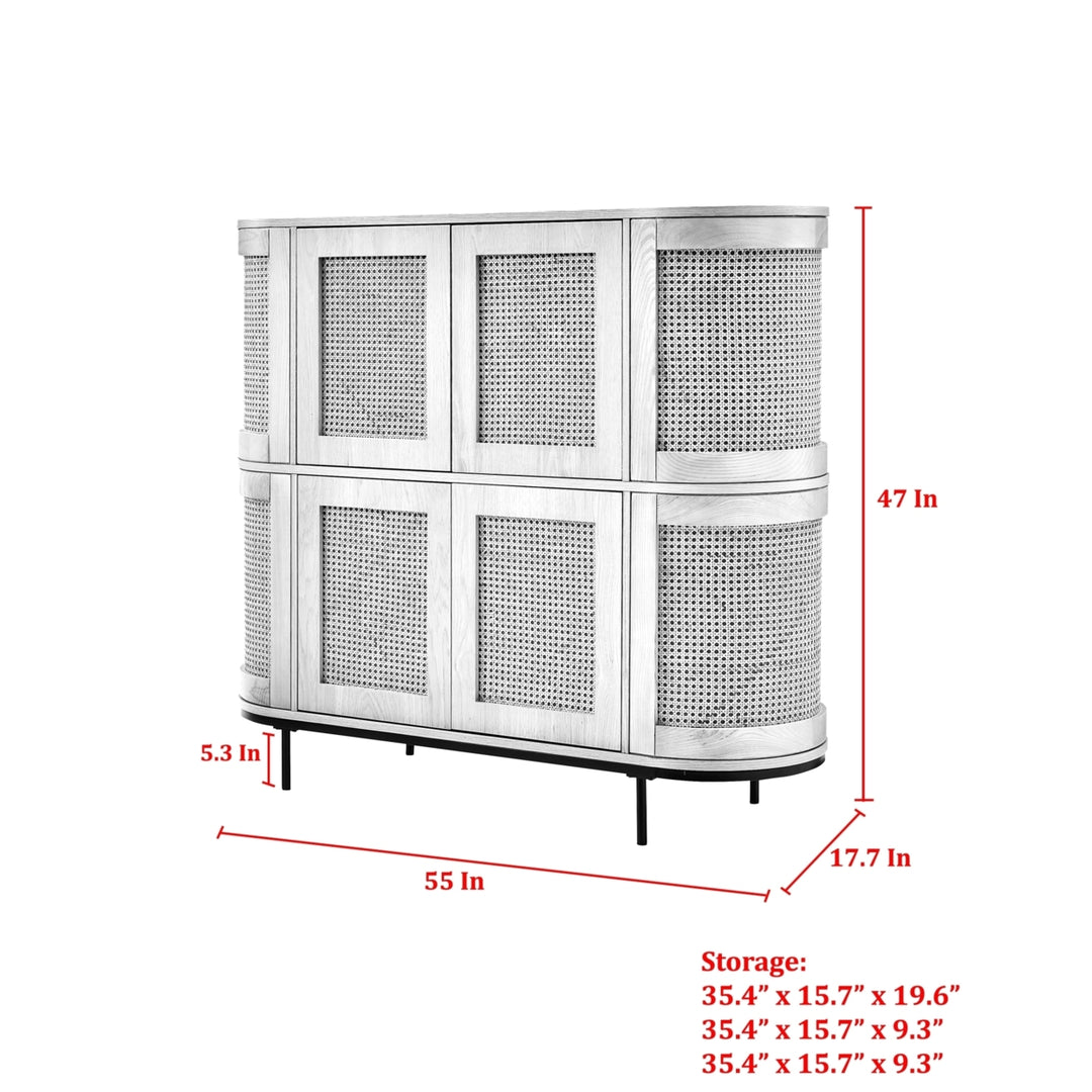 Geoffrey Cabinet - Storage, 4-Door  Stemware Rack, 5 Bottles Wine Rack  Rattan Imitation Image 10