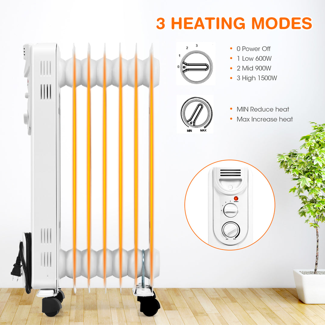 1500W Electric Oil Filled Radiator Space Heater 5-Fin Thermostat Room Radiant Image 9