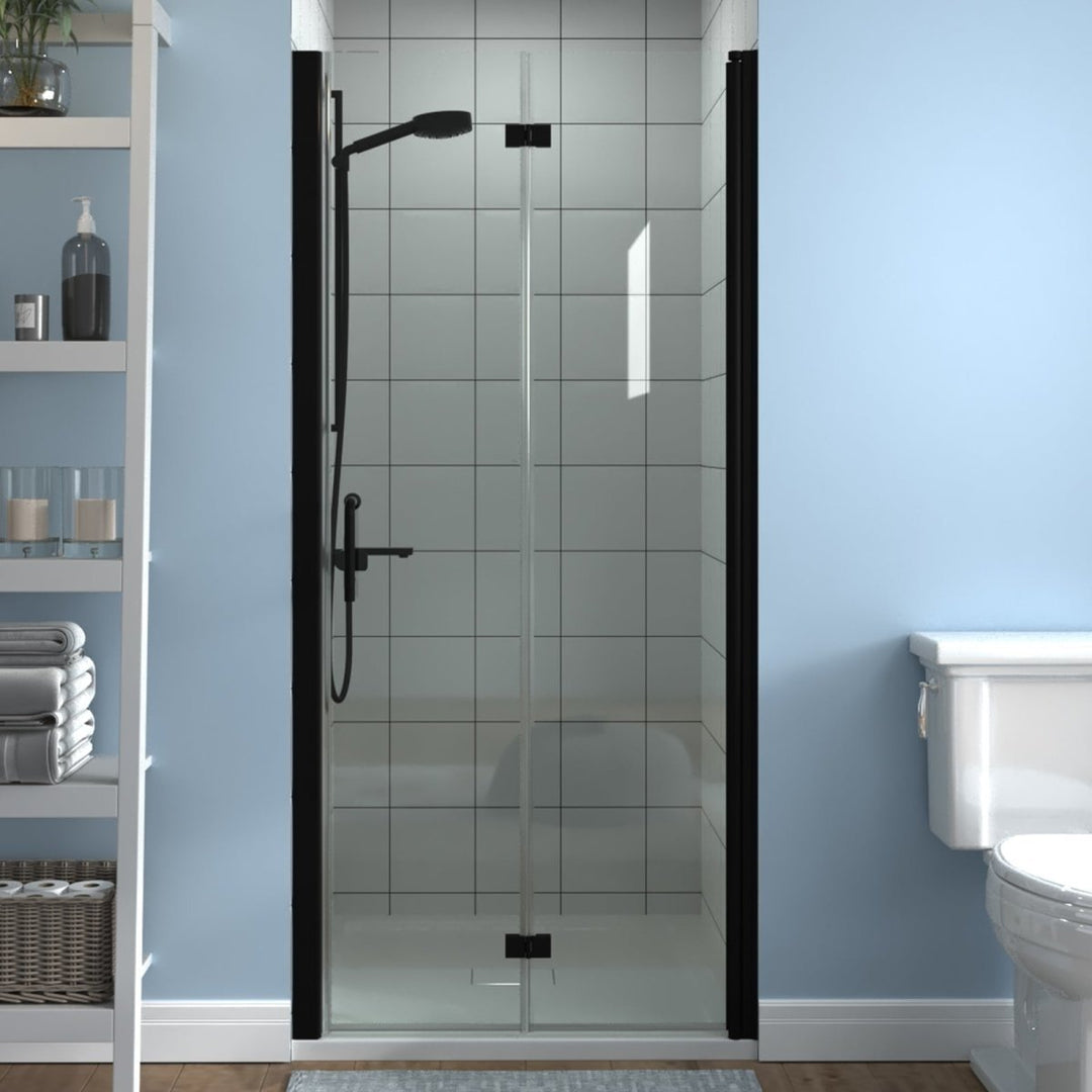 ES-DIY Frameless Folding Shower Door Black 34-35.5 x 72 Inch Clear Glass Image 1