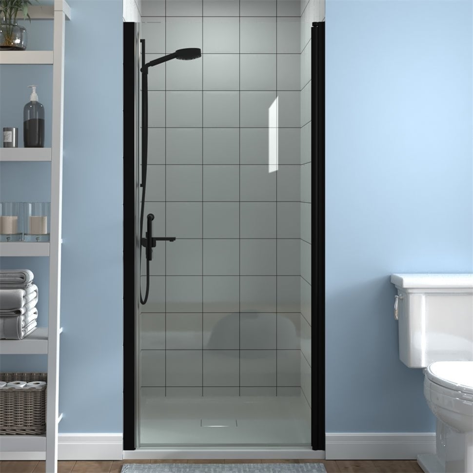 ES-DIY Frameless Pivot Shower Door Matte Black 34-35.5x72 inch Tempered Glass Image 1