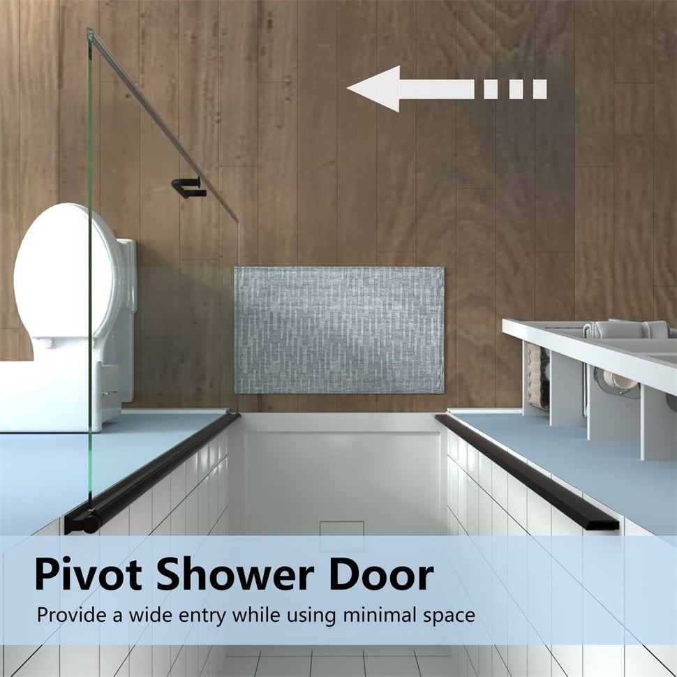 ES-DIY Frameless Pivot Shower Door Matte Black 34-35.5x72 inch Tempered Glass Image 3