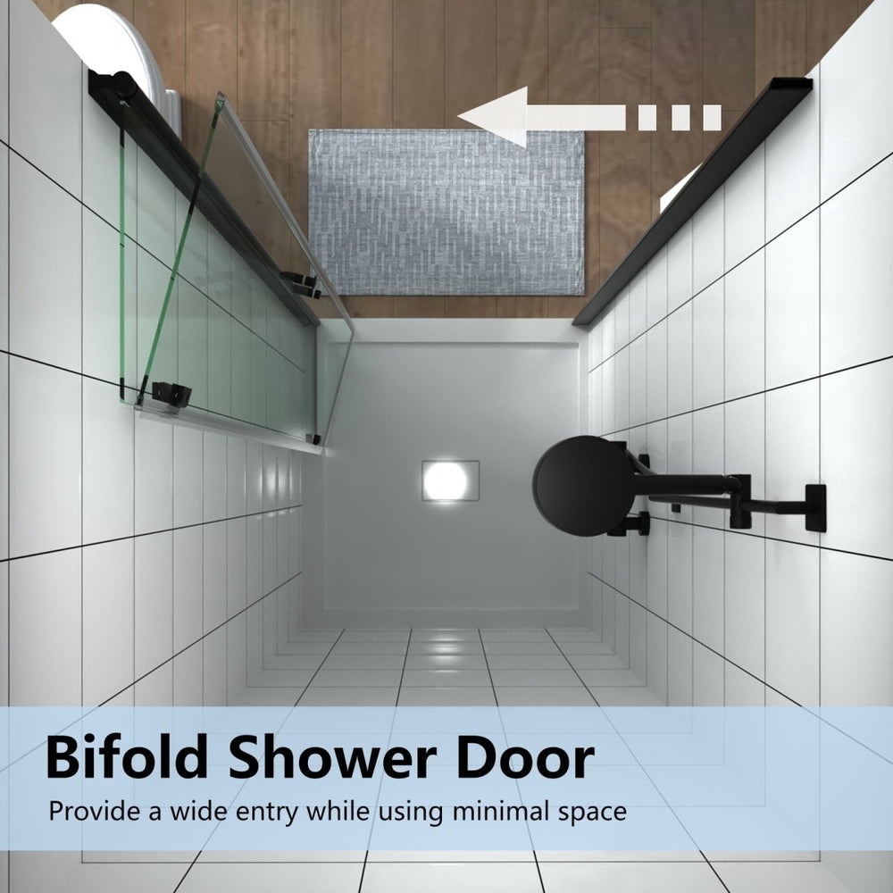 ES-DIY Black Frameless Bifold Shower Door 36-37.5in W x 72in H Glass Image 2