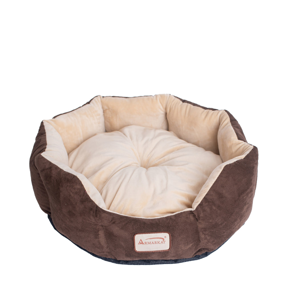 Armarkat C01 Pet Bed Beige Mocha 20x20 Faux Suede Velvet Waterproof Polyfill Image 2