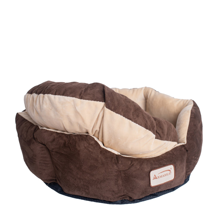 Armarkat C01 Pet Bed Beige Mocha 20x20 Faux Suede Velvet Waterproof Polyfill Image 3