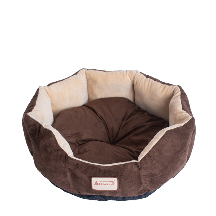 Armarkat C01 Pet Bed Beige Mocha 20x20 Faux Suede Velvet Waterproof Polyfill Image 4