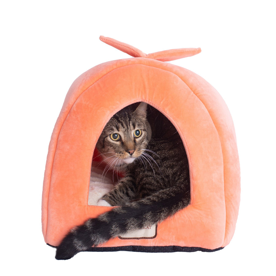 Armarkat Cat Bed Cave C10 Orange Ivory Waterproof Plush 14x12.5x15 Inches Image 1