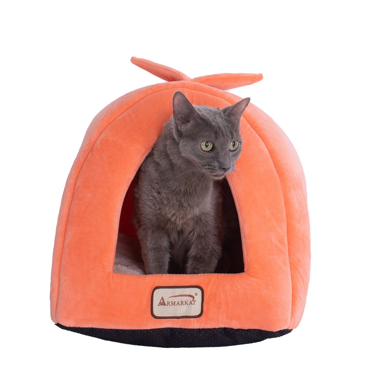 Armarkat Cat Bed Cave C10 Orange Ivory Waterproof Plush 14x12.5x15 Inches Image 2