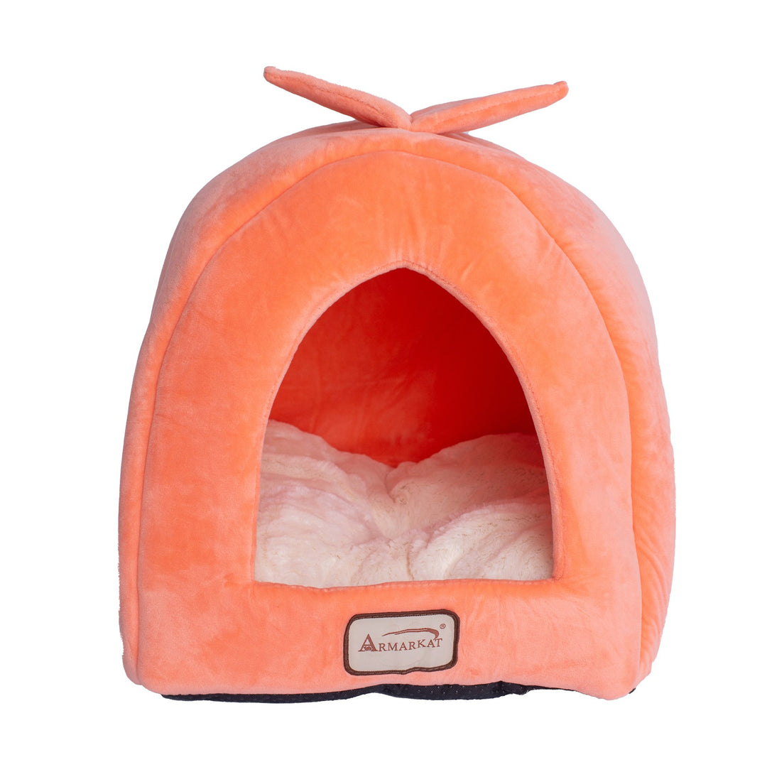 Armarkat Cat Bed Cave C10 Orange Ivory Waterproof Plush 14x12.5x15 Inches Image 3