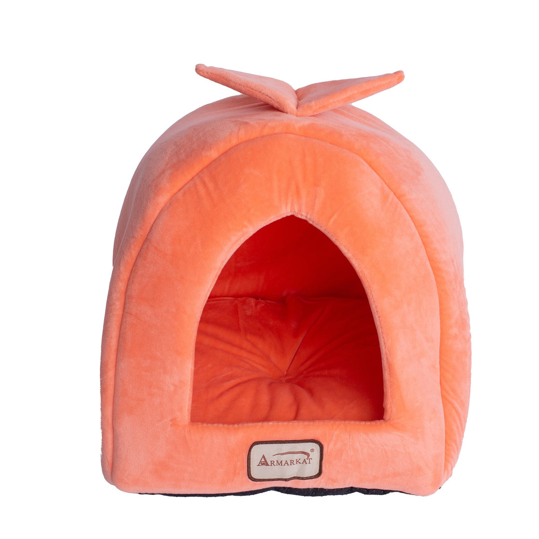 Armarkat Cat Bed Cave C10 Orange Ivory Waterproof Plush 14x12.5x15 Inches Image 4