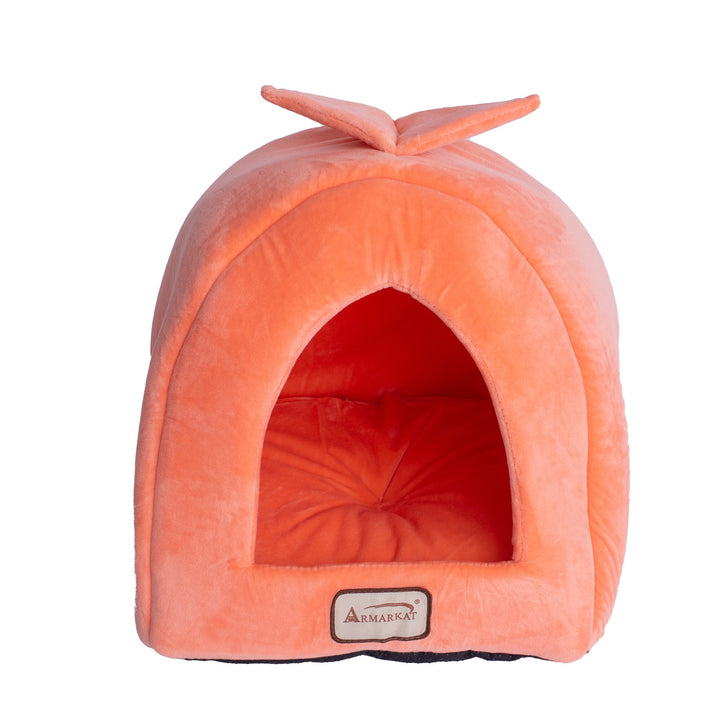 Armarkat Cat Bed Cave C10 Orange Ivory Waterproof Plush 14x12.5x15 Inches Image 4