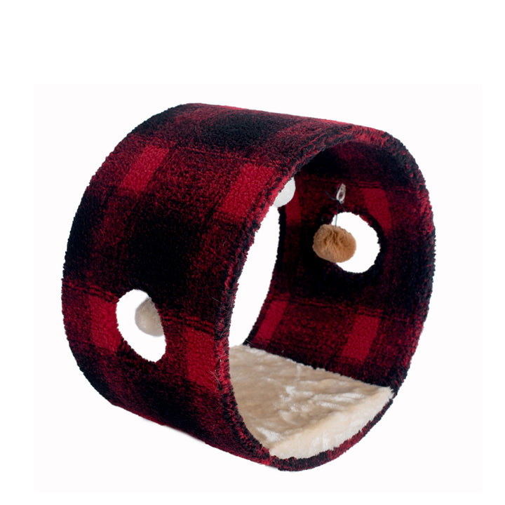 Armarkat B1201 Cat Tunnel Hideaway Red Black Scotch Plaid Real Wood 12in Image 1