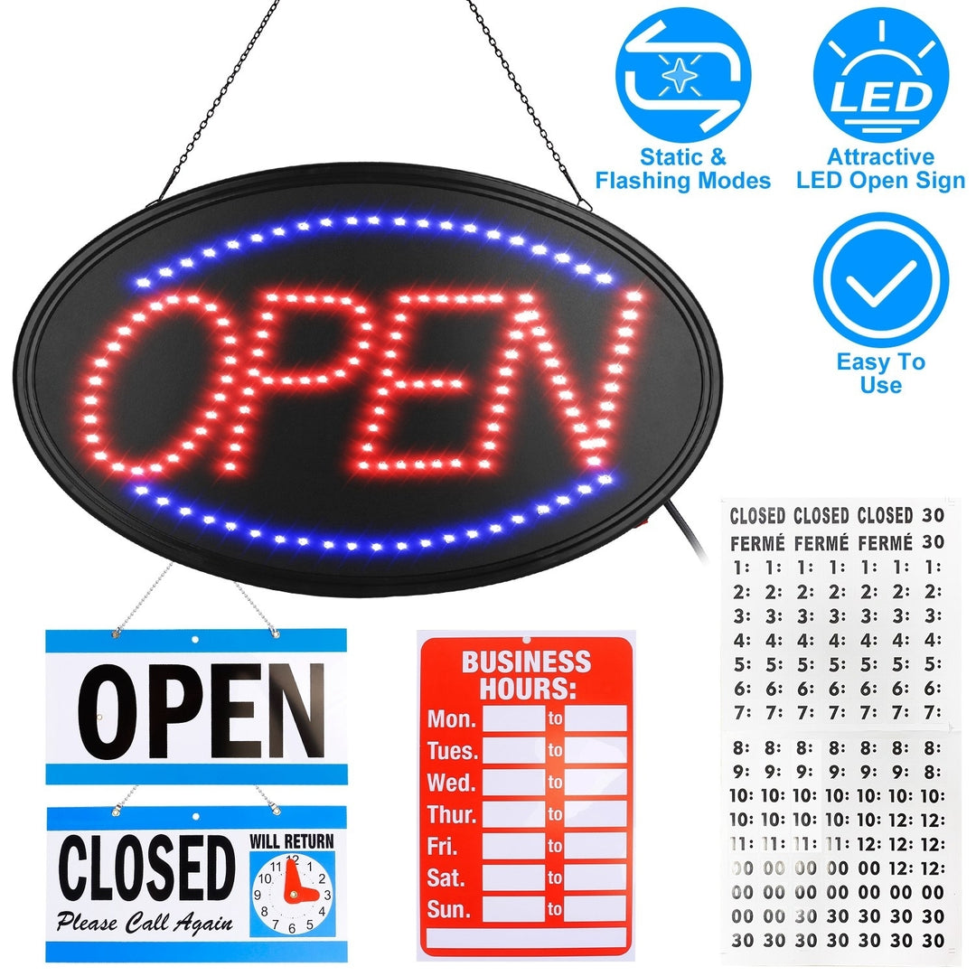 LED Neon Open Sign Board Dual Modes Energy Efficient Business Hours Blue Red Image 1