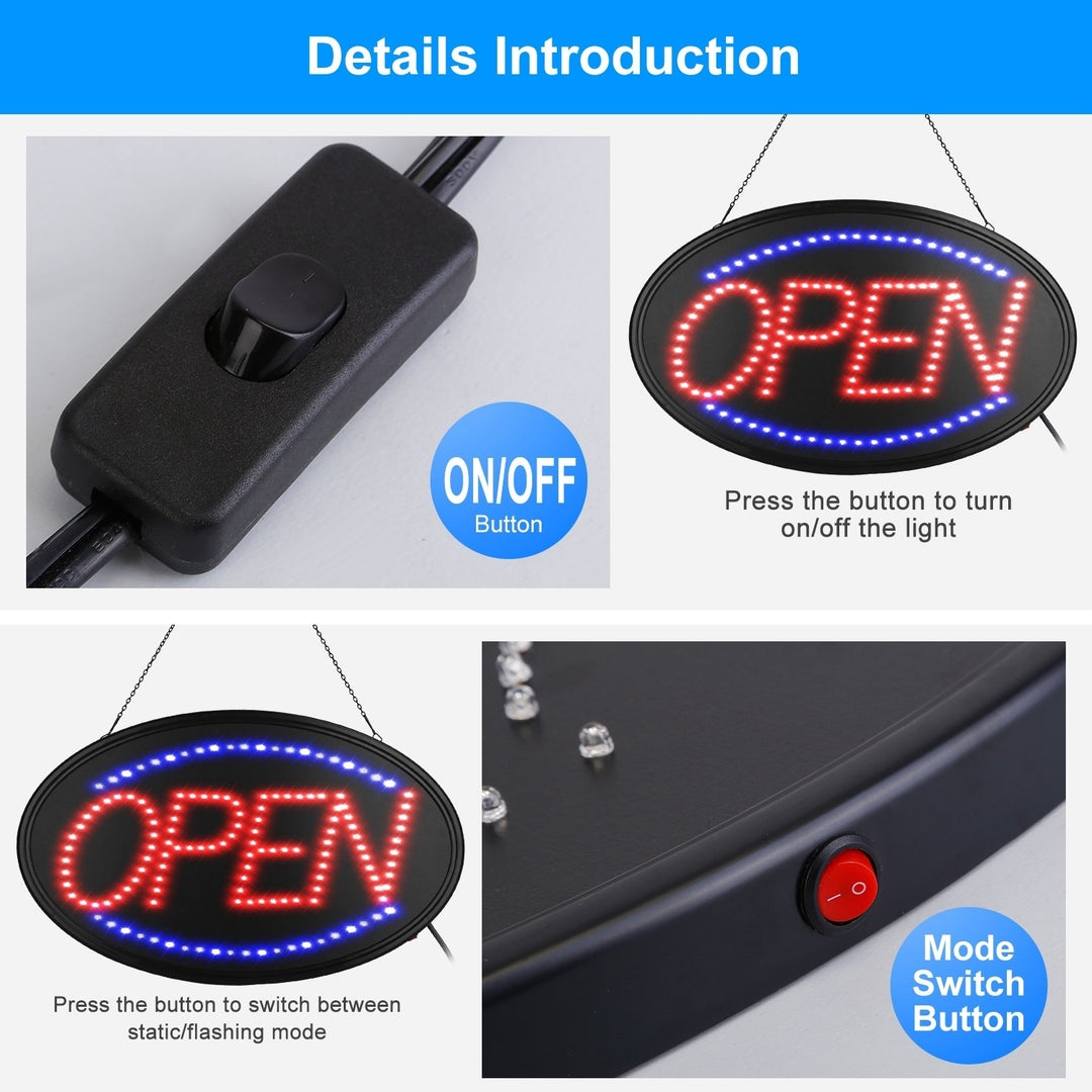 LED Neon Open Sign Board Dual Modes Energy Efficient Business Hours Blue Red Image 3