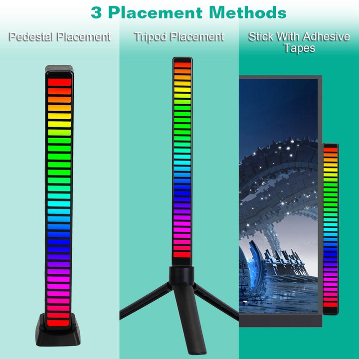 RGB Sound Control Music Sync Light Bar 32LED USB Rechargeable App Controlled Black Image 2