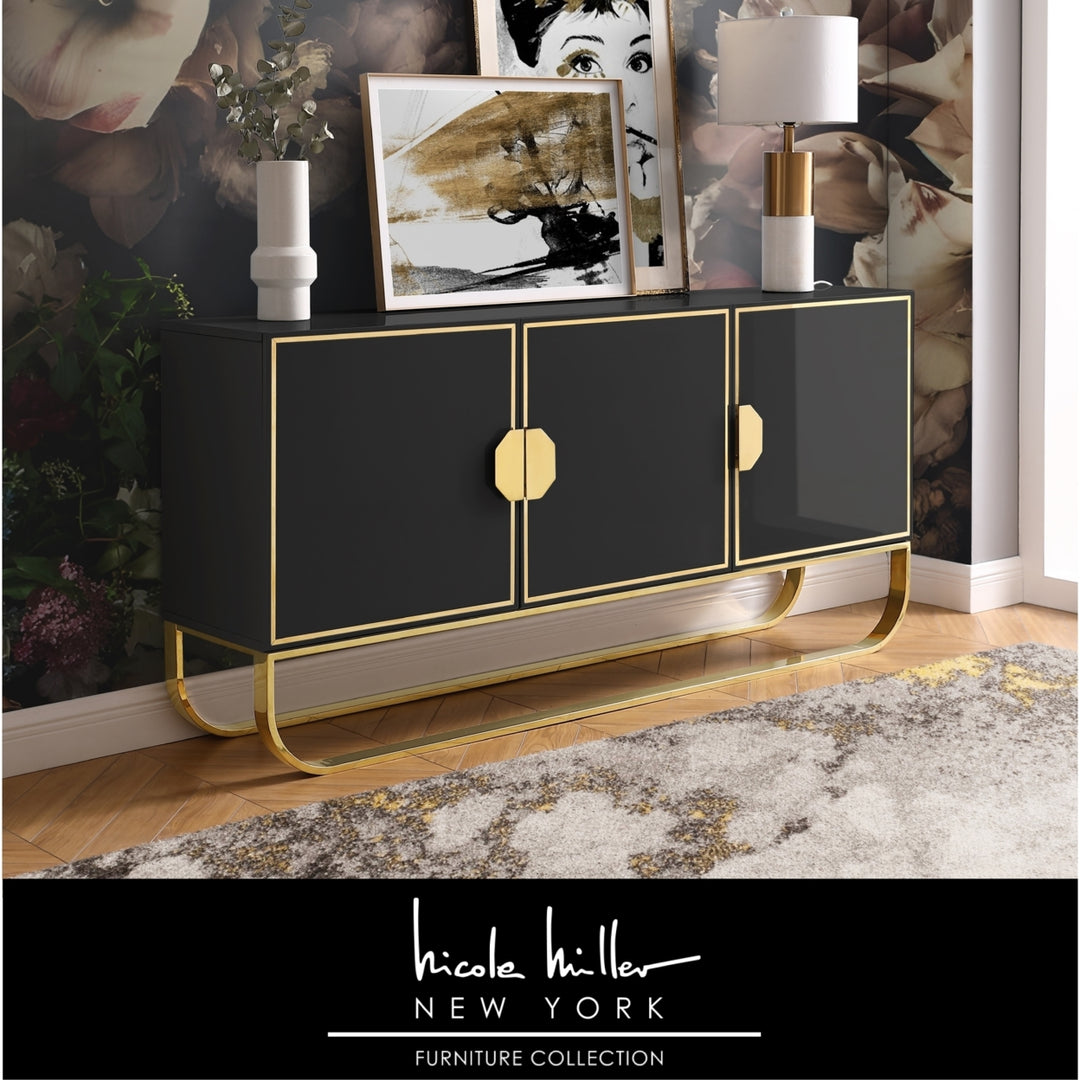 Jayna Sideboard - 3-Door  High Gloss Finish  Chrome/Gold Handles and Rouded Frame Image 1