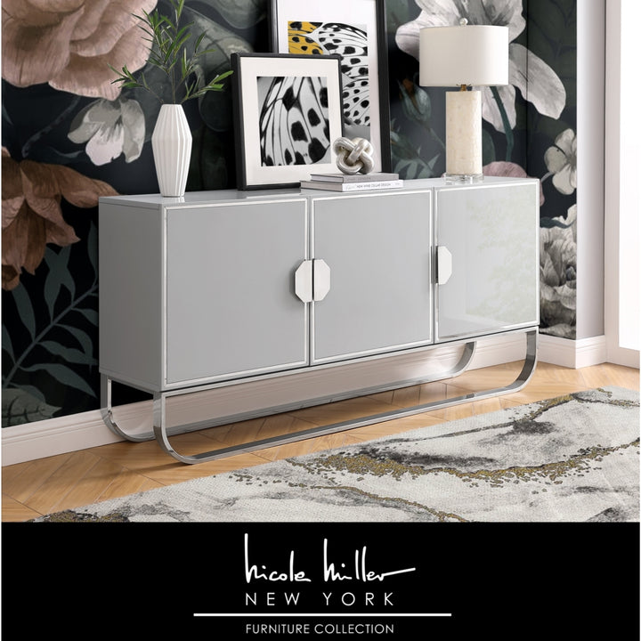 Jayna Sideboard - 3-Door  High Gloss Finish  Chrome/Gold Handles and Rouded Frame Image 4