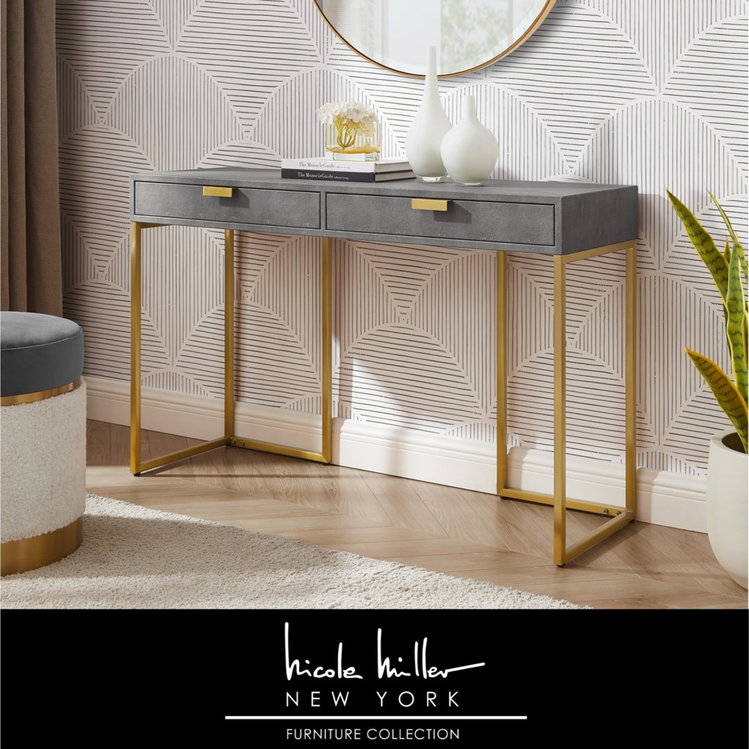 Nicole Miller Console Table 2 Drawers Brushed Gold Chrome Base Stainless Steel Image 1