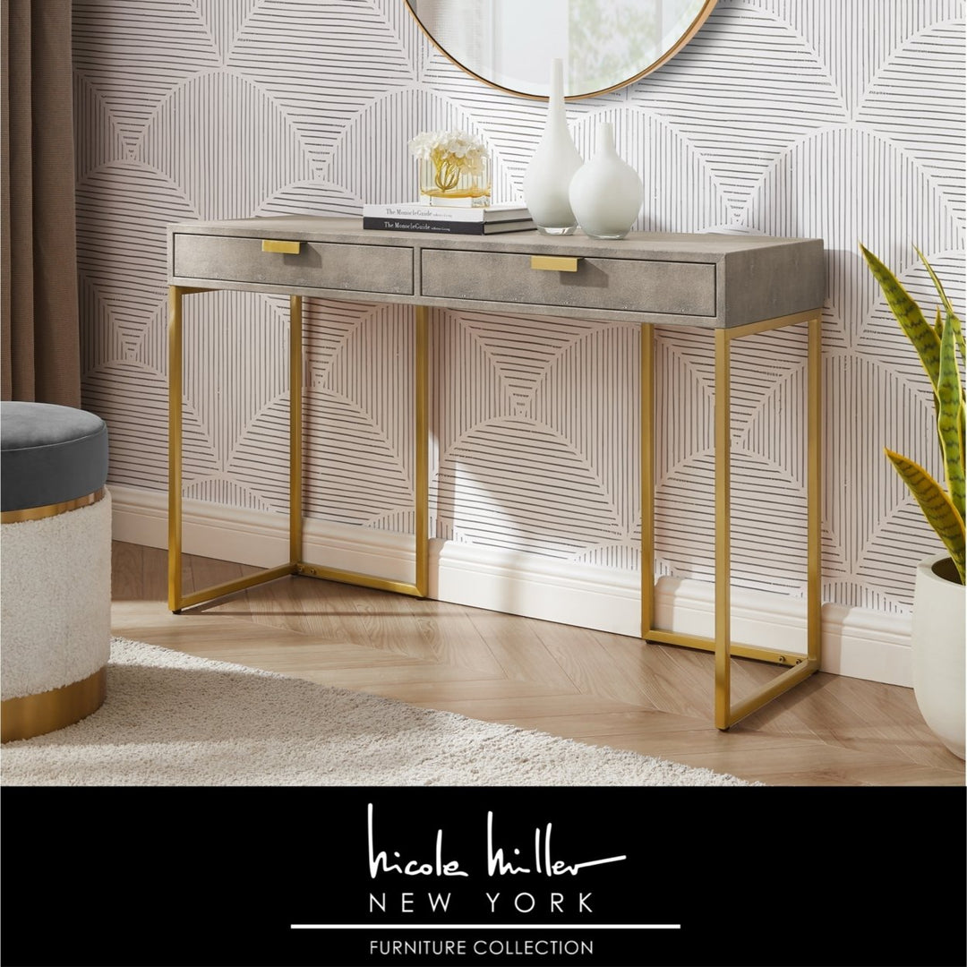 Nicole Miller Console Table 2 Drawers Brushed Gold Chrome Base Stainless Steel Image 2