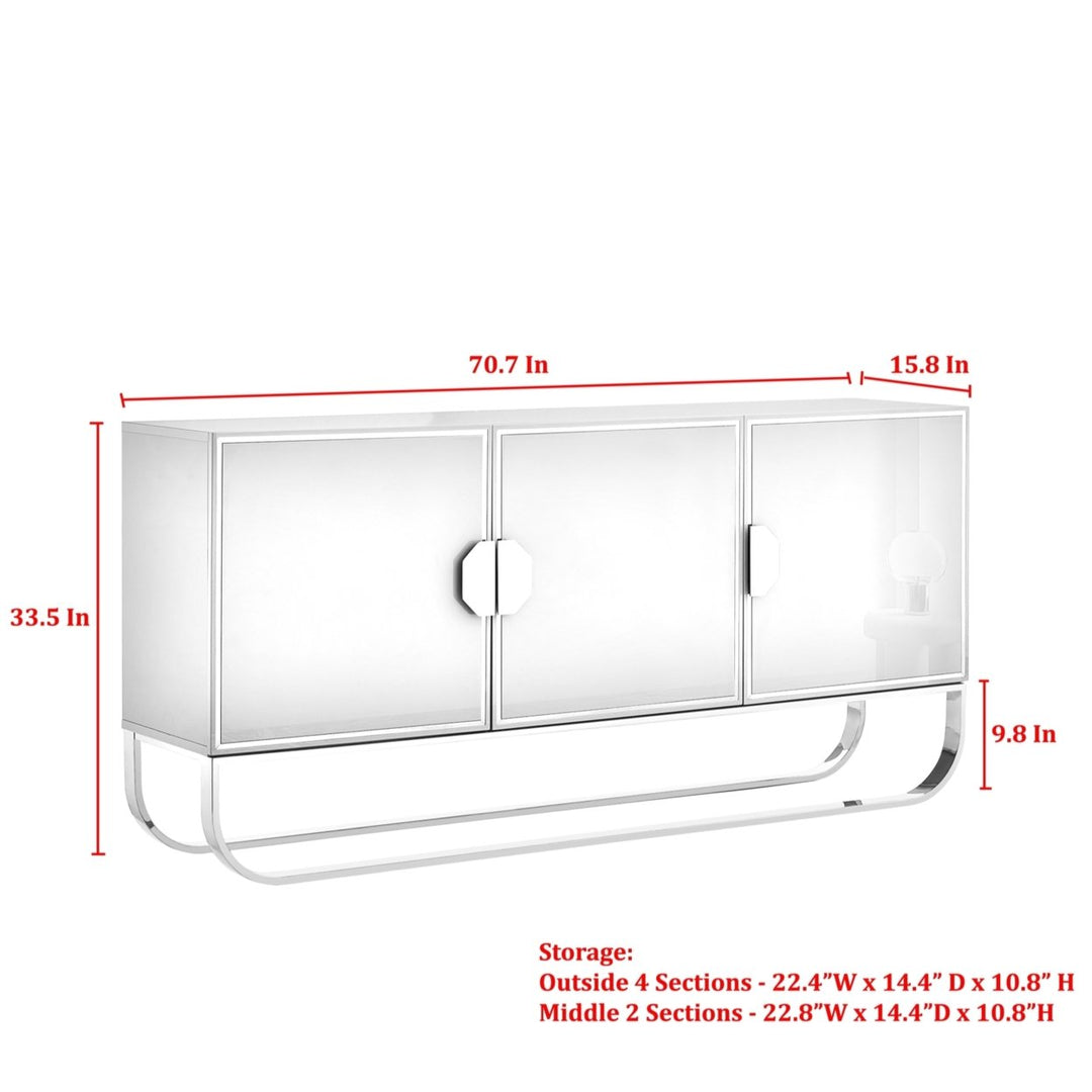 Jayna Sideboard - 3-Door  High Gloss Finish  Chrome/Gold Handles and Rouded Frame Image 12