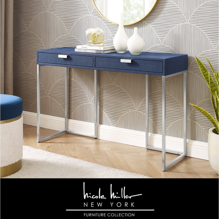 Nicole Miller Console Table 2 Drawers Brushed Gold Chrome Base Stainless Steel Image 3