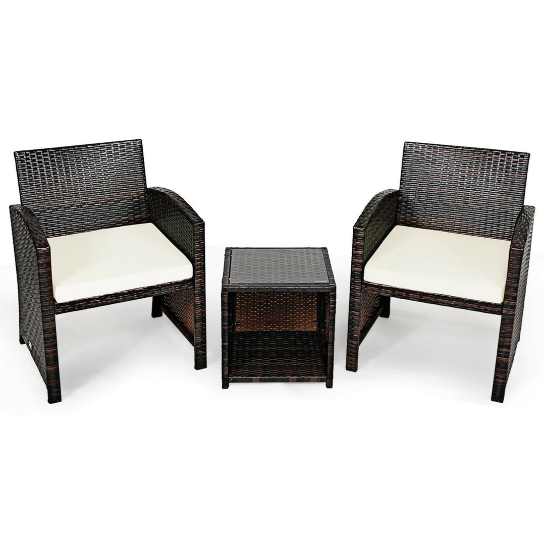 3PCS Rattan Patio Conversation Furniture Set Yard Outdoor w/ Cushions Image 1