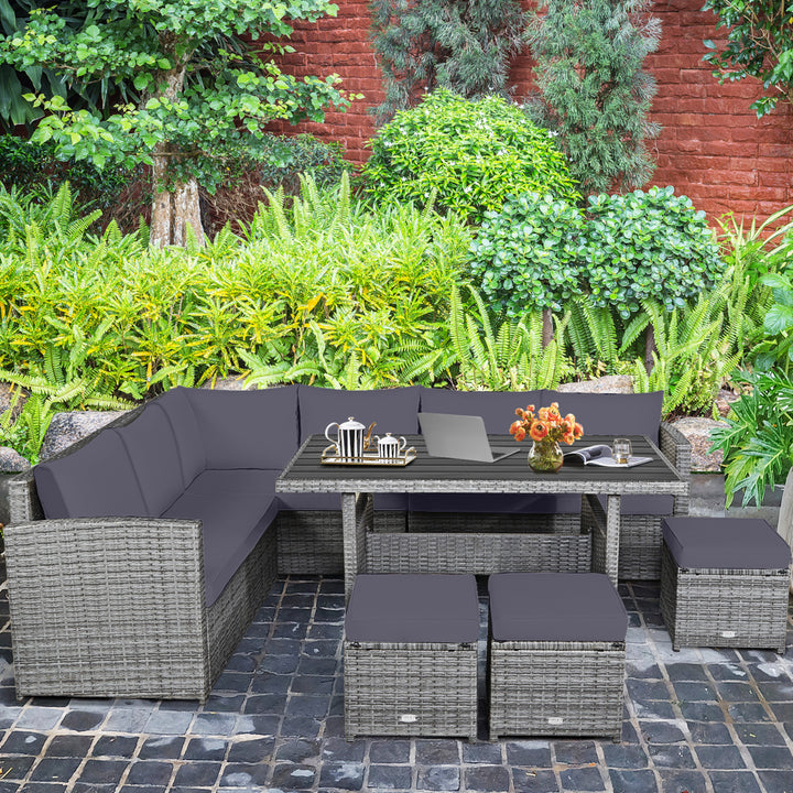 7PCS Rattan Patio Sectional Sofa Set Conversation Set w/ Grey Cushions Image 4