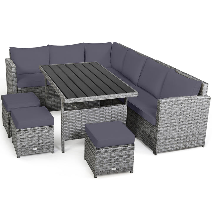 7PCS Rattan Patio Sectional Sofa Set Conversation Set w/ Grey Cushions Image 2