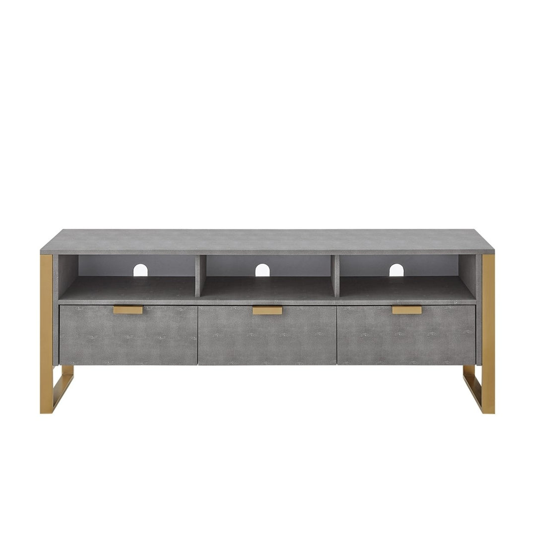 Nicole Miller TV Stand 3 Drawers Faux Shagreen Brushed Gold or Chrome 55" Image 4