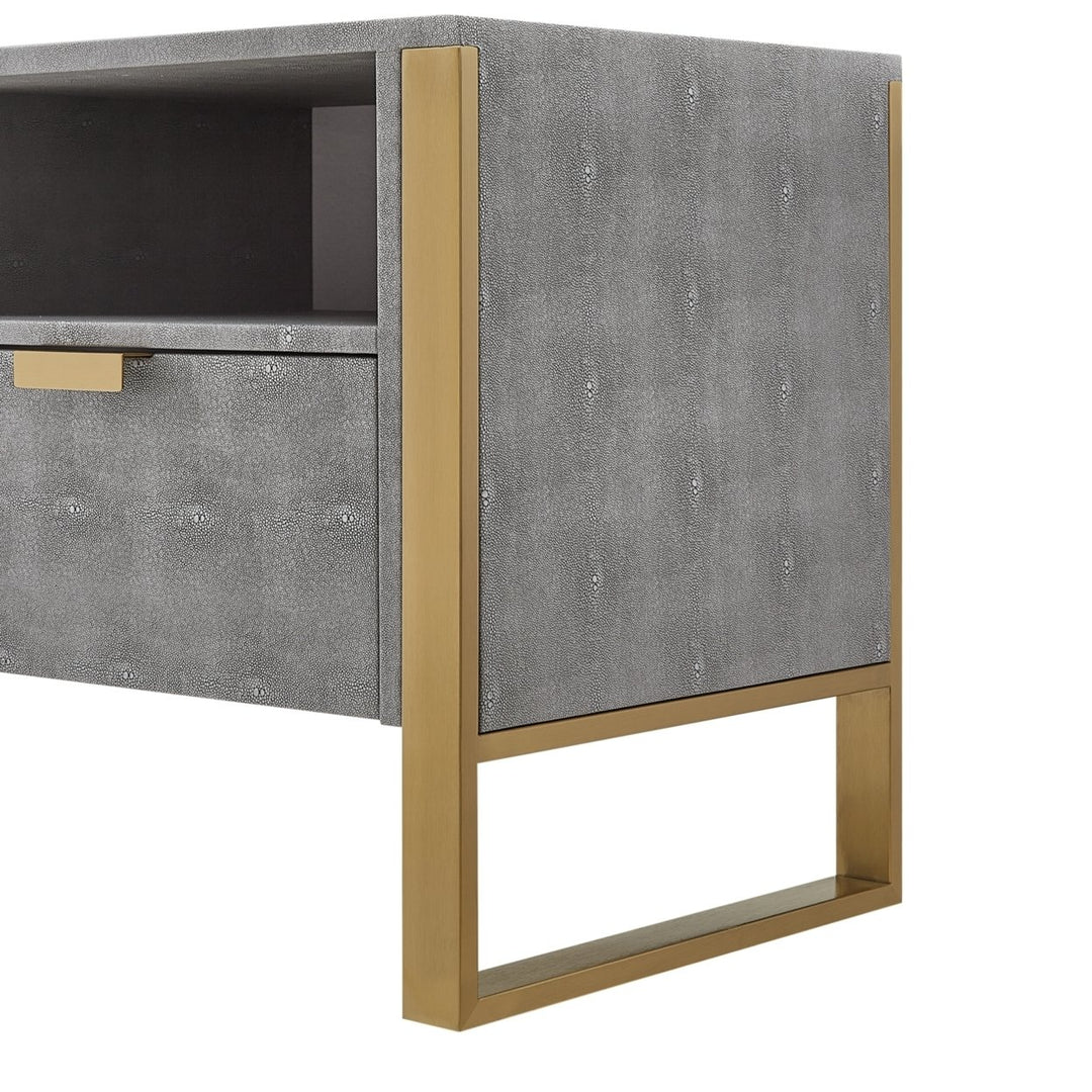 Nicole Miller TV Stand 3 Drawers Faux Shagreen Brushed Gold or Chrome 55" Image 6