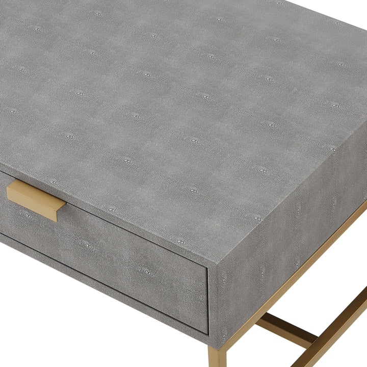 Nicole Miller Coffee Table Stainless Steel Faux Shagreen 2 Drawer Gold Chrome Base 46in Image 7