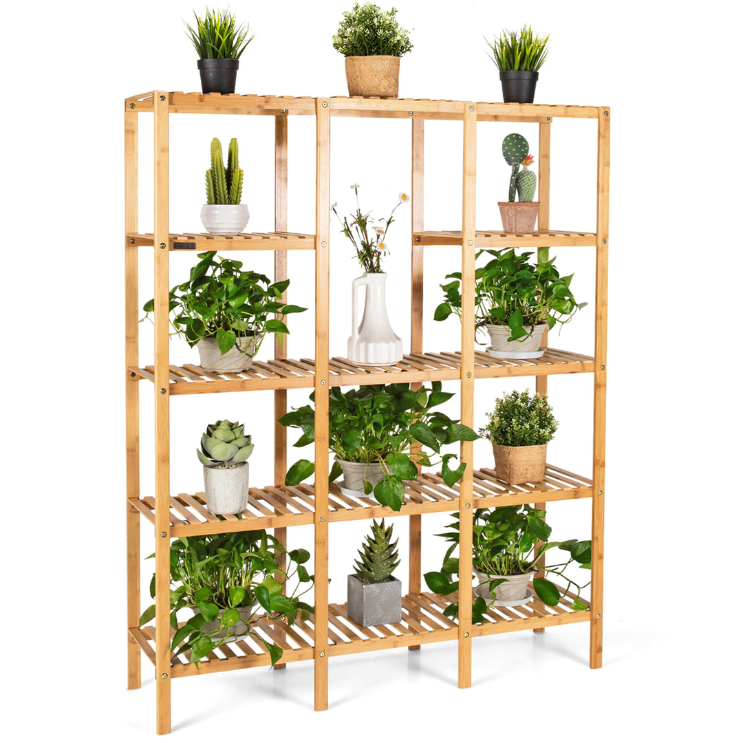 Multifunctional Bamboo Shelf Flower Plant Stand Display Storage Rack Unit Closet Image 1