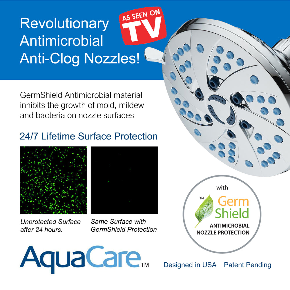 AquaCare AS-SEEN-ON-TV High-Pressure Spiral 6-mode 6-inch Rain Shower Head GermShield Antimicrobial Anti-Clog Nozzles / Image 2