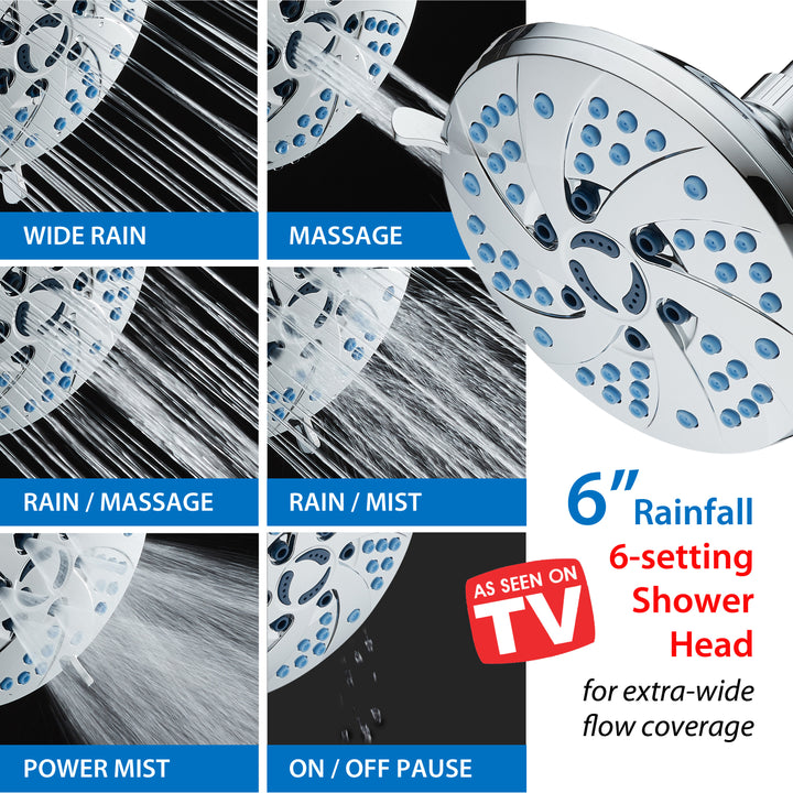 AquaCare AS-SEEN-ON-TV High-Pressure Spiral 6-mode 6-inch Rain Shower Head GermShield Antimicrobial Anti-Clog Nozzles / Image 3