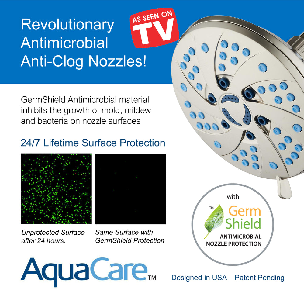 AquaCare AS-SEEN-ON-TV High-Pressure Spiral 6-mode 6-inch Rain Shower Head GermShield Antimicrobial Anti-Clog Image 2