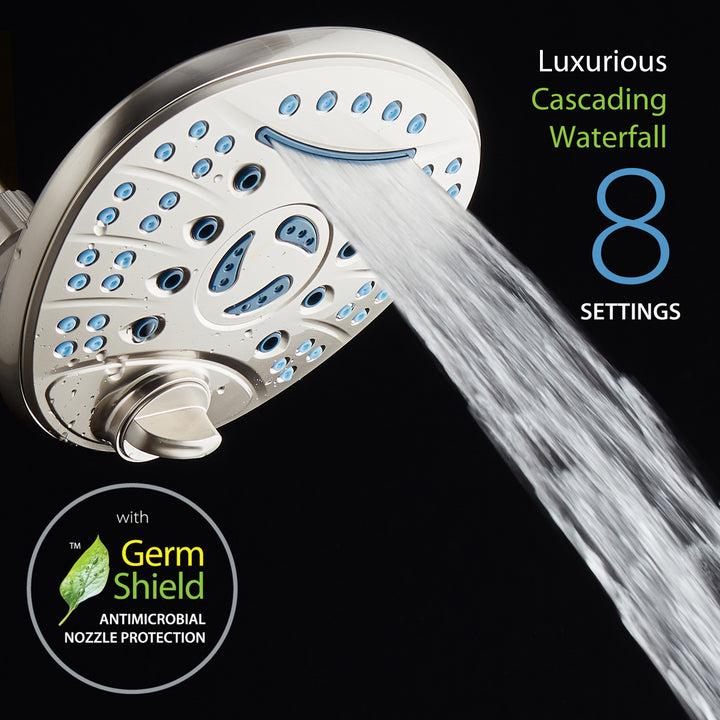 AquaCare 7 Inch 8-Setting Rainfall Shower Head Brushed Nickel Antimicrobial Image 4