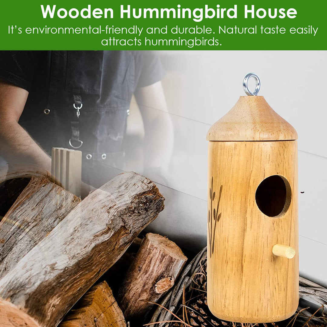 2 Packs Wooden Hummingbird Houses Outdoor Nest Feeders Natural Wood 4.7x2in Image 2