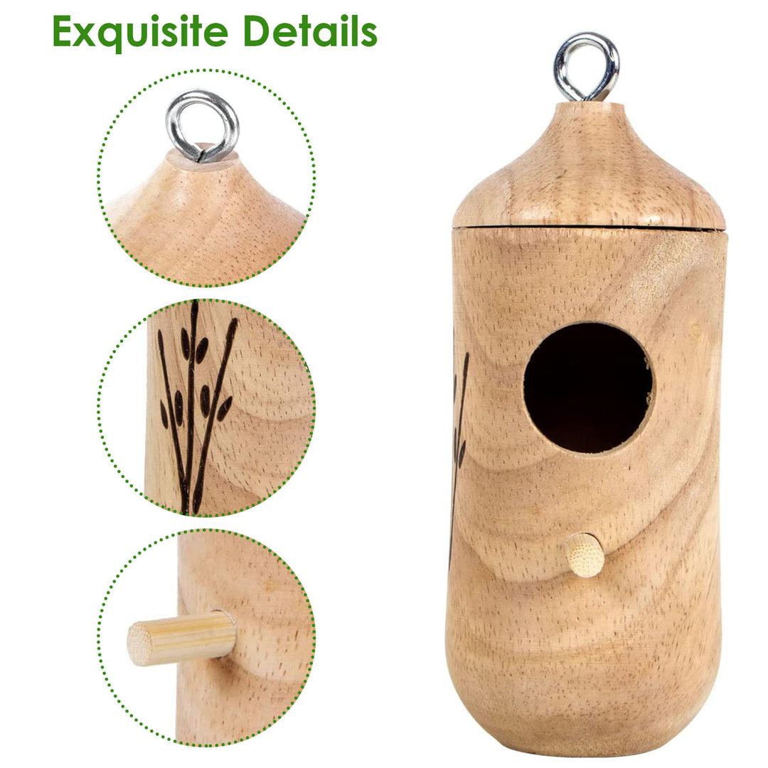 2 Packs Wooden Hummingbird Houses Outdoor Nest Feeders Natural Wood 4.7x2in Image 3