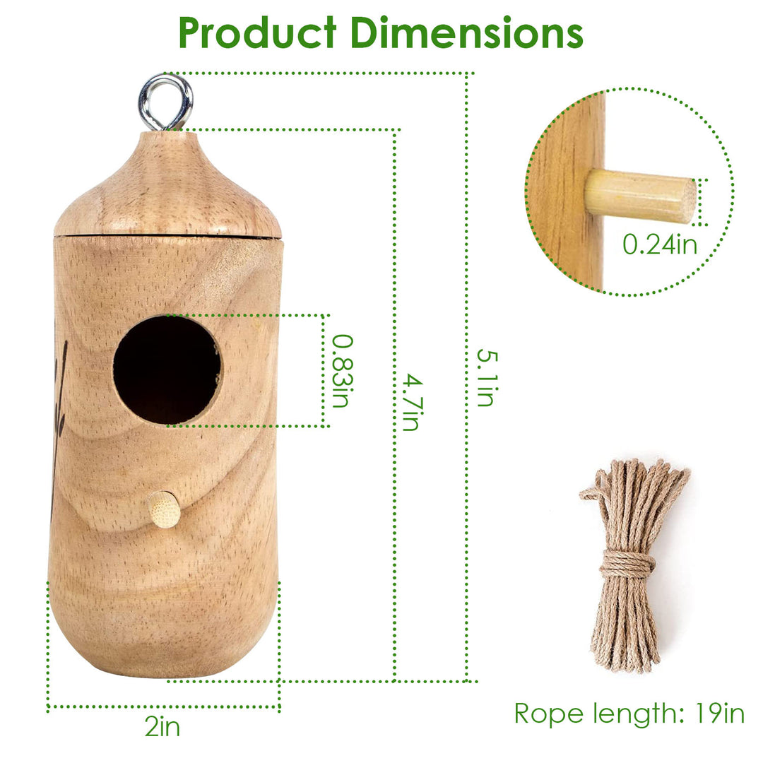 2 Packs Wooden Hummingbird Houses Outdoor Nest Feeders Natural Wood 4.7x2in Image 4