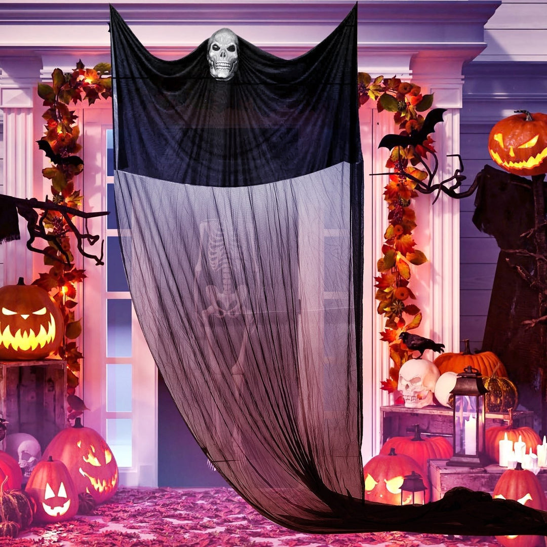 Halloween Hanging Ghost Decoration 10.83ft Spooky Prop Black Mesh Cloth Durable Image 5