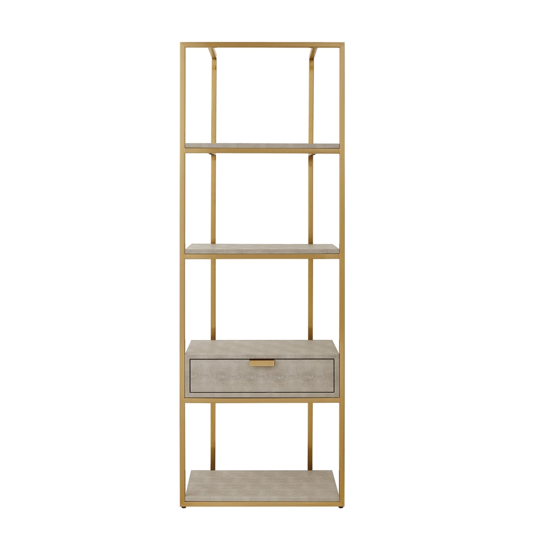 Nicole Miller Bookshelf 3 Shelves 1 Drawer Brushed Gold Chrome Modern Design Image 4