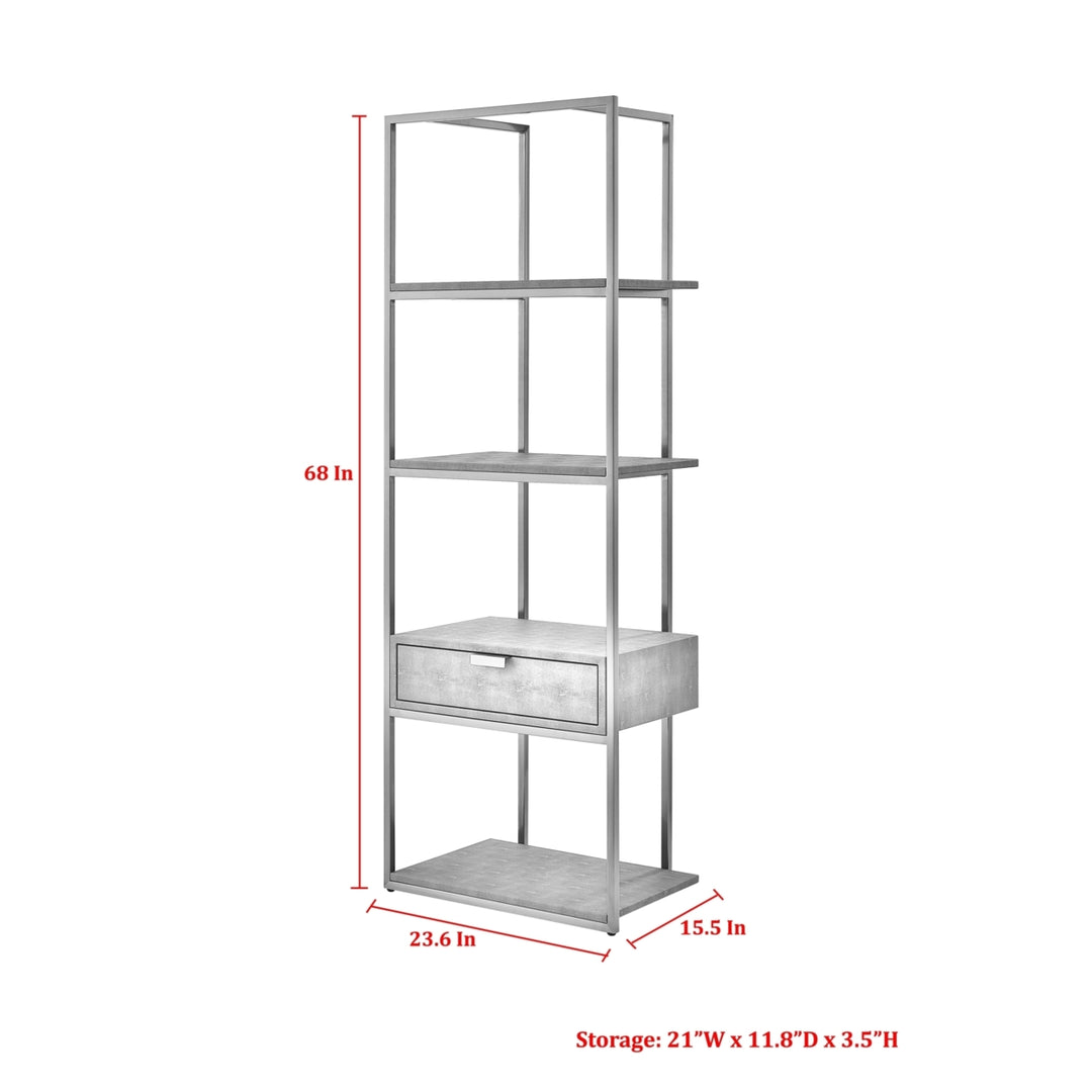 Nicole Miller Bookshelf 3 Shelves 1 Drawer Brushed Gold Chrome Modern Design Image 7