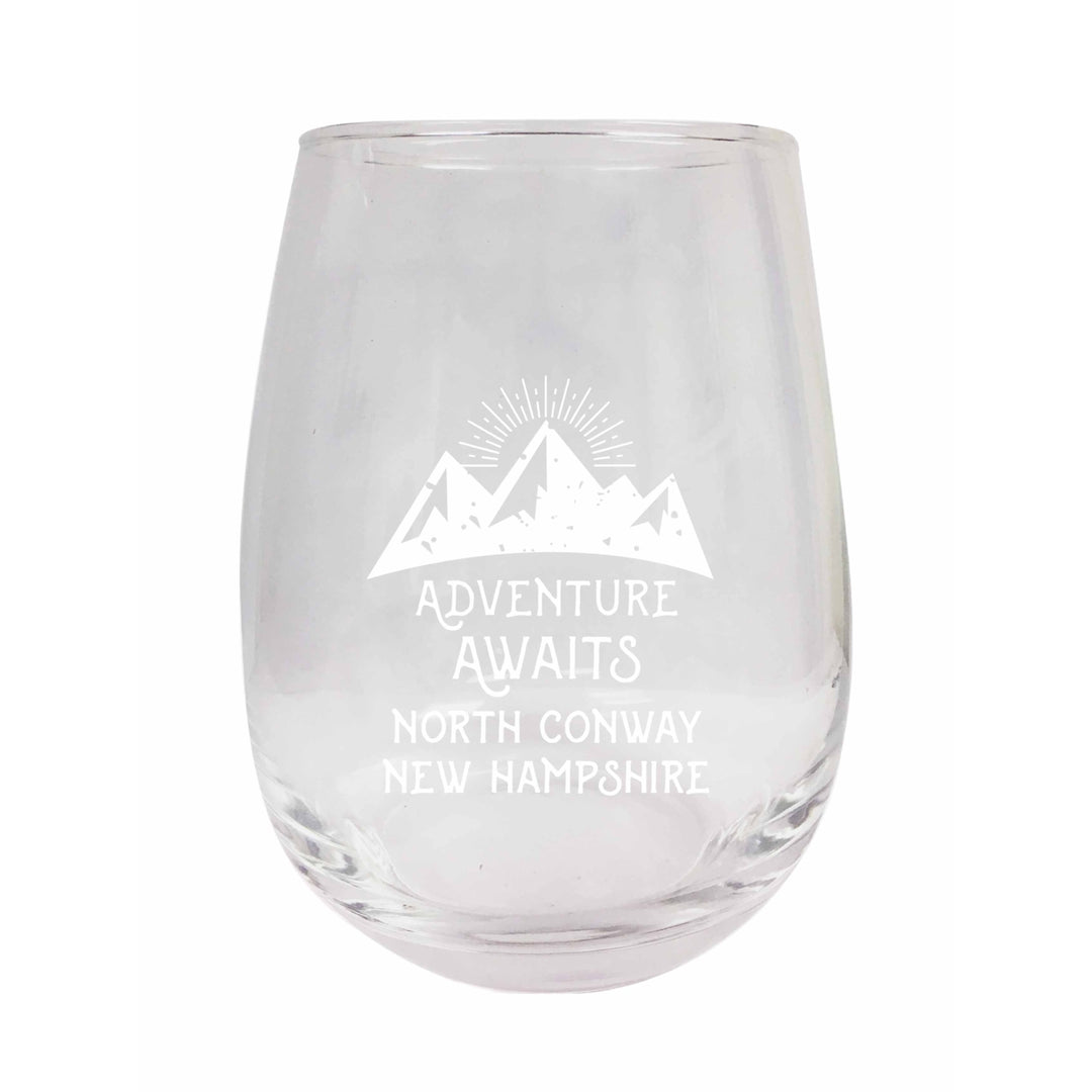 North Conway Hampshire Engraved Stemless Wine Glass Duo Image 1