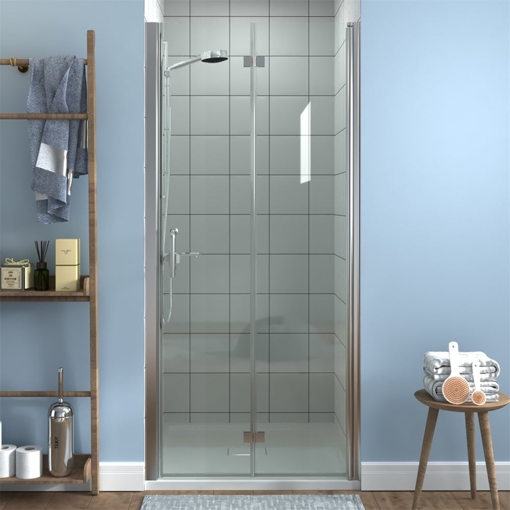 ES-DIY Frameless Folding Shower Door Black 34-35.5 x 72 Inch Clear Glass Image 2